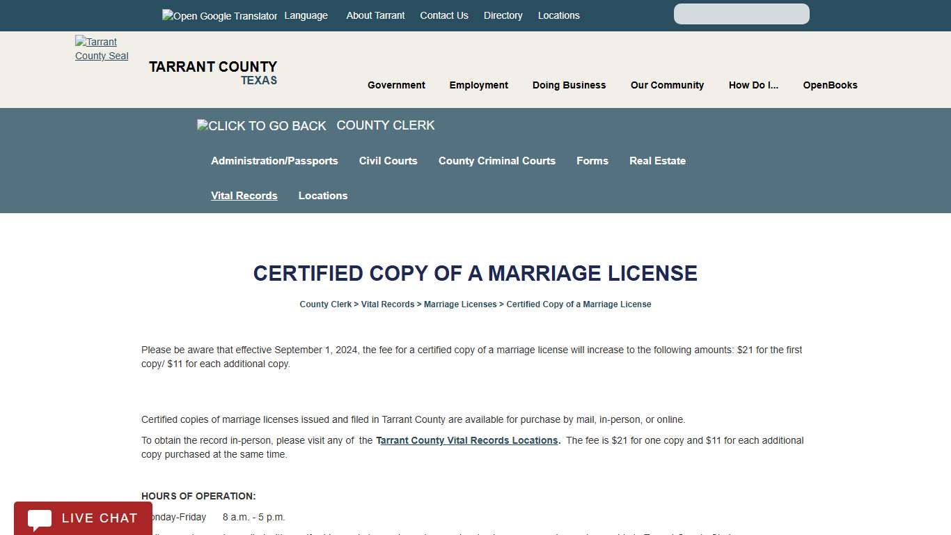 Certified Copy of a Marriage License